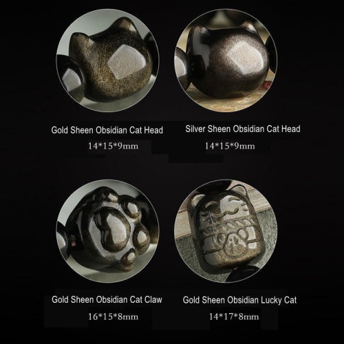 Gold & Silver Sheen Obsidian Lucky Cat Protection Bracelet Gold & Silver Sheen Obsidian Lucky Cat Protection Bracelet