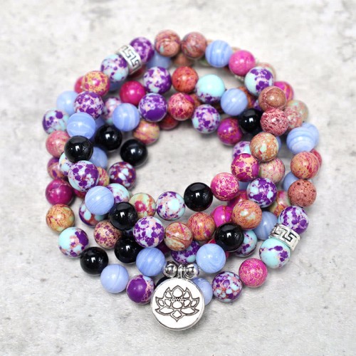 Miano Real Stone Lotus Mala Bracelet Miano Real Stone Lotus Mala Bracelet