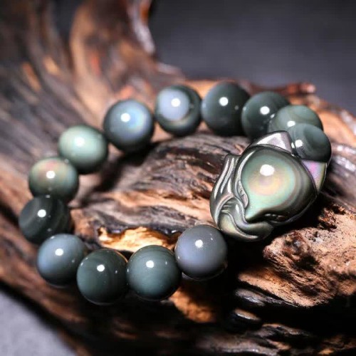 Rainbow Obsidian Fox Healing Bracelet