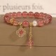 Strawberry Quartz Pearl Four Leaf Clover Bracelet