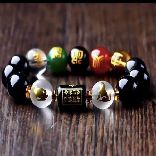 Chinese Zodiac Feng Shui Obsidian Wealth Bracelet