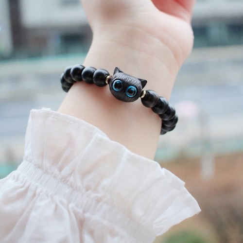 Ebony Wood Sandalwood Cat Peace Bracelet Ebony Wood Sandalwood Cat Peace Bracelet