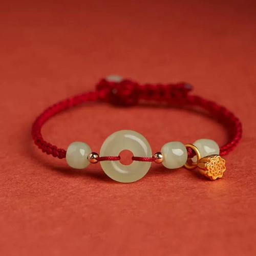 Peace Buckle Jade Lotus Happiness Wealth Bracelet