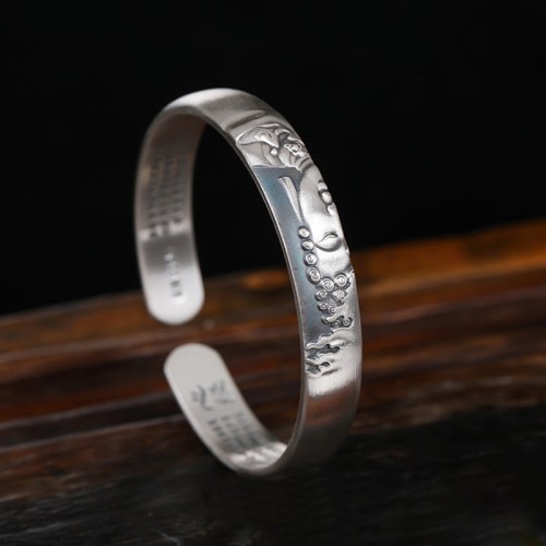 999 Sterling Silver Buddha Head Heart Sutra Serenity Bangle 999 Sterling Silver Buddha Head Heart Sutra Serenity Bangle
