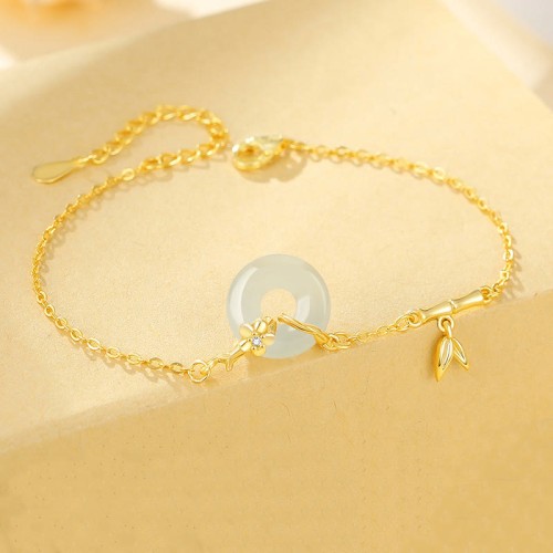 925 Silver Hetian Jade Chalcedony Bamboo Prosperity Bracelet 925 Silver Hetian Jade Chalcedony Bamboo Prosperity Bracelet