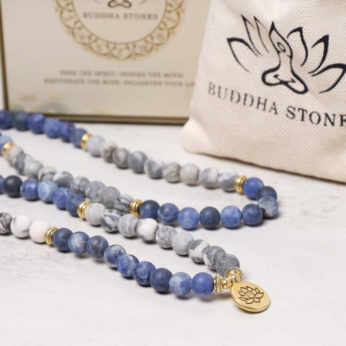Picasso Jasper Blue Stone Mala Bracelet Picasso Jasper Blue Stone Mala Bracelet