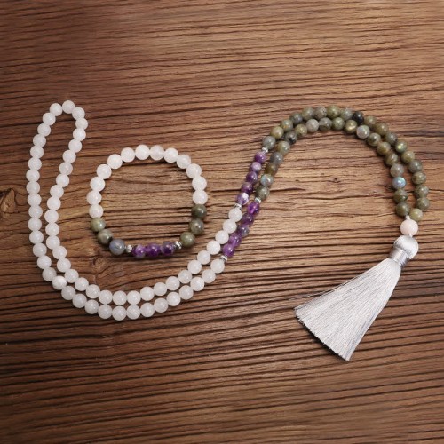 108 Beads White Agate Amethyst Protection Bracelet 108 Beads White Agate Amethyst Protection Bracelet