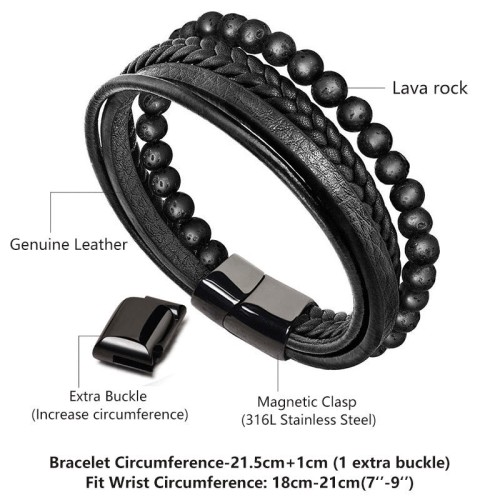 Lava Rock Black Onyx Leather Bracelet Lava Rock Black Onyx Leather Bracelet
