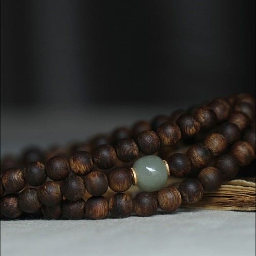 108 Mala Beads Agarwood Jade 999 Gold Peace Bracelet 108 Mala Beads Agarwood Jade 999 Gold Peace Bracelet