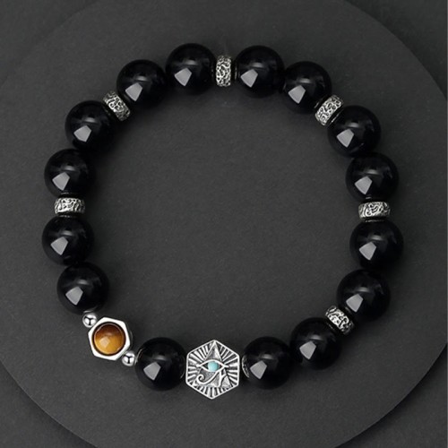 925 Silver Black Obsidian Eye of Providence Bracelet 925 Silver Black Obsidian Eye of Providence Bracelet