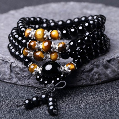 108 Beads Black Obsidian Tiger Eye Mala Bracelet 108 Beads Black Obsidian Tiger Eye Mala Bracelet