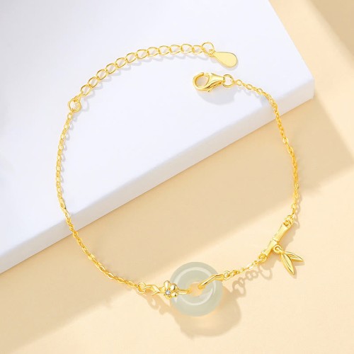 925 Silver Hetian Jade Chalcedony Bamboo Prosperity Bracelet 925 Silver Hetian Jade Chalcedony Bamboo Prosperity Bracelet