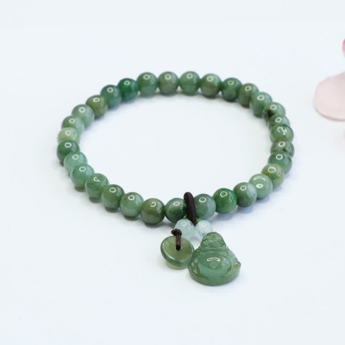 Laughing Buddha Cyan Jade Healing Bracelet Laughing Buddha Cyan Jade Healing Bracelet