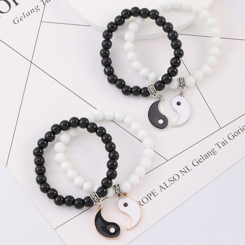 Black Onyx White Turquoise Yin Yang Protection Couple Bracelet Black Onyx White Turquoise Yin Yang Protection Couple Bracelet