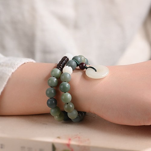 Cyan Bodhi Seed Lotus Jade Peace Buckle Wisdom Bracelet Cyan Bodhi Seed Lotus Jade Peace Buckle Wisdom Bracelet