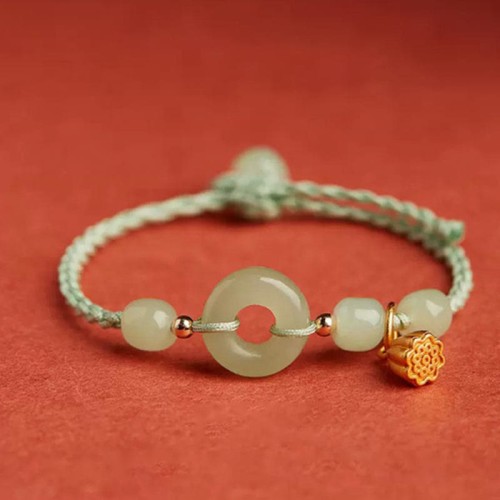 Peace Buckle Jade Lotus Happiness Wealth Bracelet
