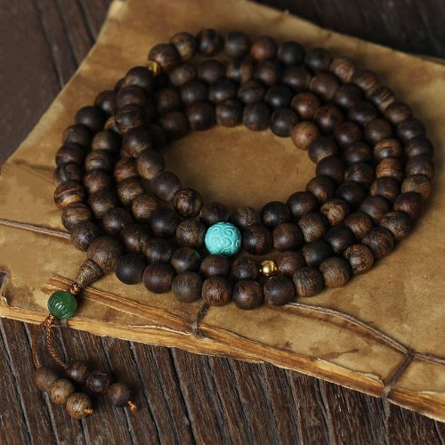 108 Mala Beads Agarwood Turquoise Meditation Bracelet 108 Mala Beads Agarwood Turquoise Meditation Bracelet