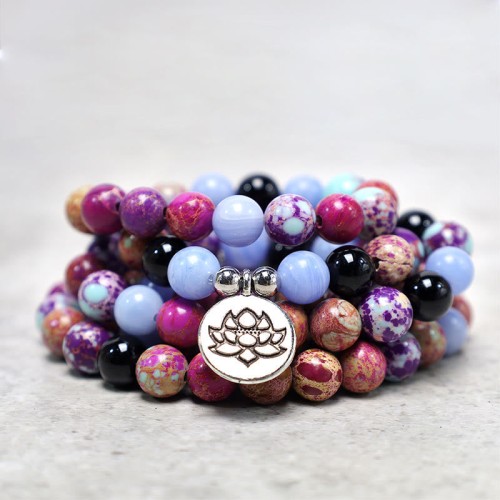 Miano Real Stone Lotus Mala Bracelet Miano Real Stone Lotus Mala Bracelet