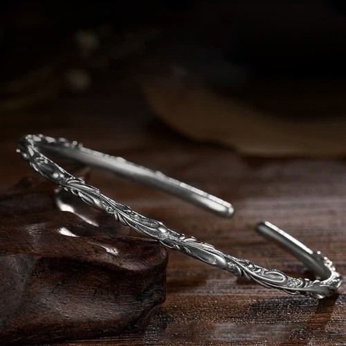 925 Sterling Silver Vines Engraved Protection Bangle 925 Sterling Silver Vines Engraved Protection Bangle