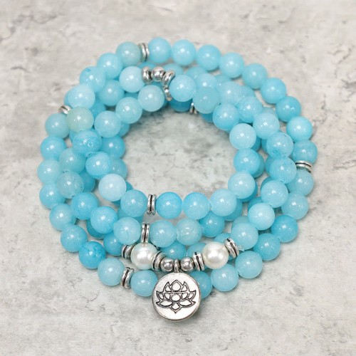 Amazonite Stone Healing Lotus Mala Bracelet Amazonite Stone Healing Lotus Mala Bracelet