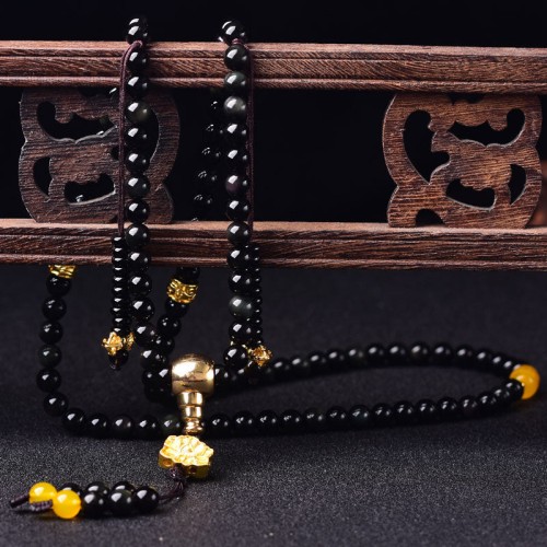 108 Black Obsidian Lotus Fulfillment Mala Bracelet 108 Black Obsidian Lotus Fulfillment Mala Bracelet