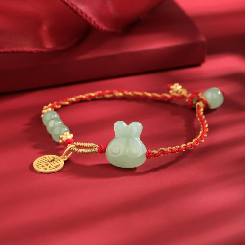 Silver Rabbit Hetian Jade Luck Bracelet