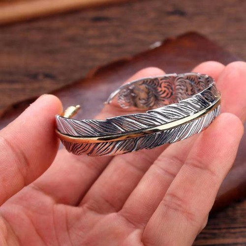 Feather Carved Luck Wealth Cuff Bracelet Feather Carved Luck Wealth Cuff Bracelet