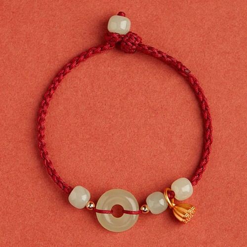 Peace Buckle Jade Lotus Happiness Wealth Bracelet