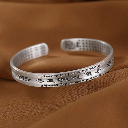 999 Sterling Silver Om Mani Padme Hum Lotus Wisdom Bangle 999 Sterling Silver Om Mani Padme Hum Lotus Wisdom Bangle