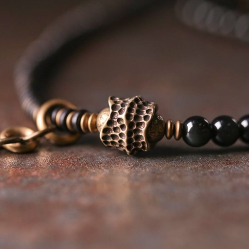 Rainbow Obsidian Ebony Wood Copper Multilayer Bracelet