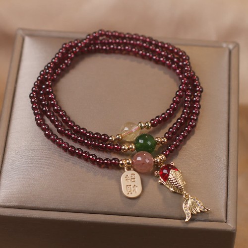 Garnet Strawberry Quartz Koi Fish Bracelet Garnet Strawberry Quartz Koi Fish Bracelet