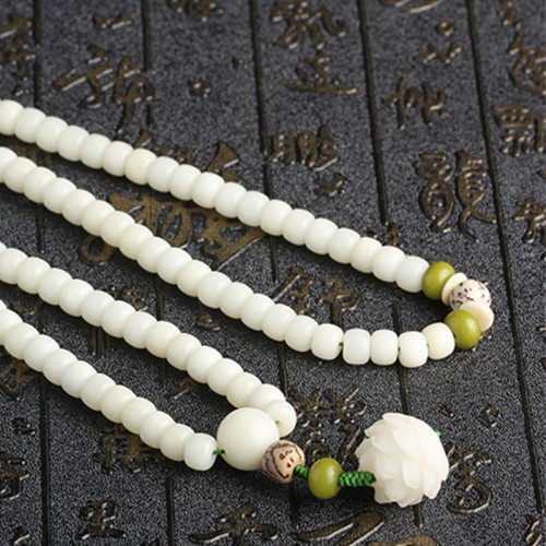 White Jade Bodhi Lotus Mala Necklace Bracelet White Jade Bodhi Lotus Mala Necklace Bracelet