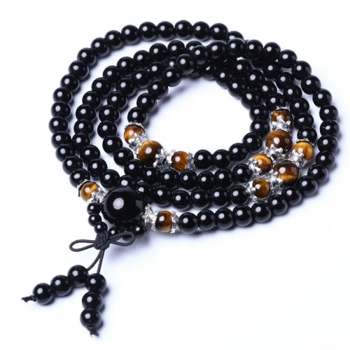 108 Beads Black Obsidian Tiger Eye Mala Bracelet 108 Beads Black Obsidian Tiger Eye Mala Bracelet