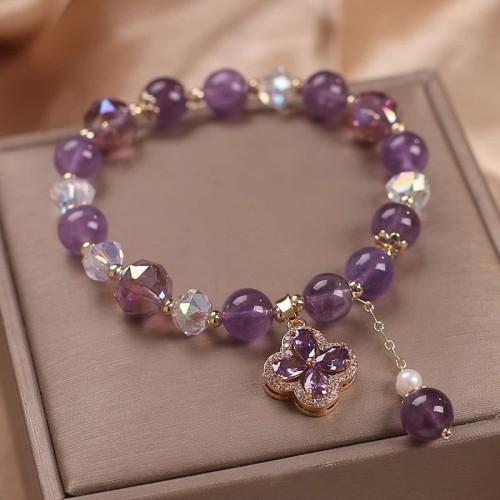 Amethyst Crystal Four Leaf Clover Healing Bracelet Amethyst Crystal Four Leaf Clover Healing Bracelet