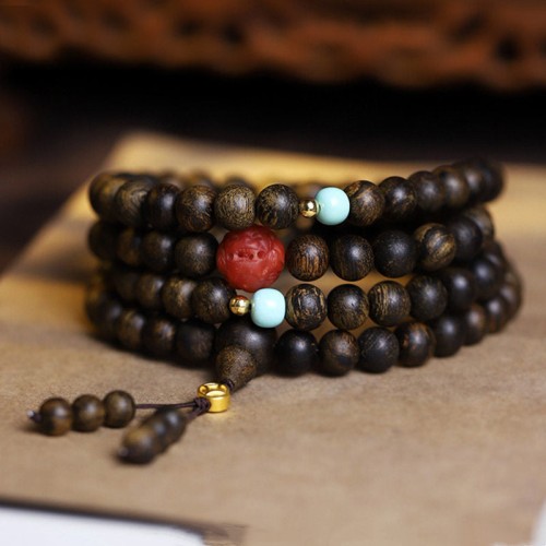 108 Mala Beads Agarwood Red Agate Turquoise Peace Bracelet 108 Mala Beads Agarwood Red Agate Turquoise Peace Bracelet