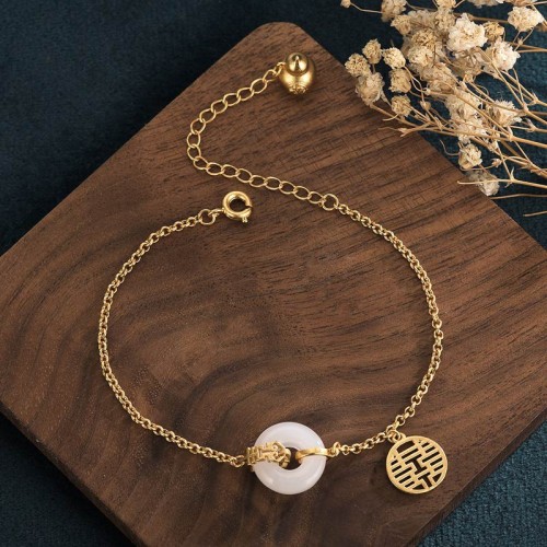 White Jade Double Happiness Bracelet