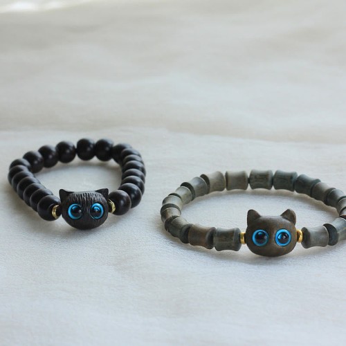 Ebony Wood Sandalwood Cat Peace Bracelet Ebony Wood Sandalwood Cat Peace Bracelet