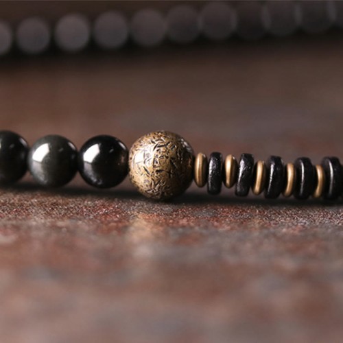 Rainbow Obsidian Ebony Wood Copper Multilayer Bracelet