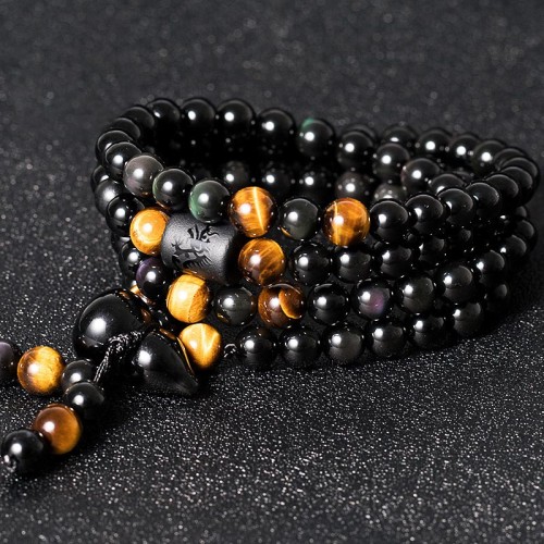 Black & Rainbow Obsidian Gourd Blessing Bracelet Black & Rainbow Obsidian Gourd Blessing Bracelet