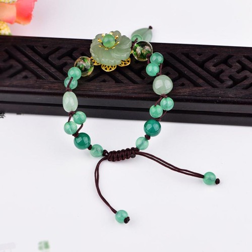 Green Jade Dangling Flower Luck Bracelet Green Jade Dangling Flower Luck Bracelet