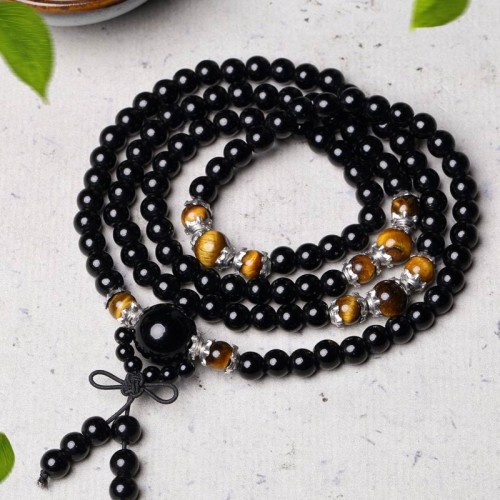 108 Beads Black Obsidian Tiger Eye Mala Bracelet 108 Beads Black Obsidian Tiger Eye Mala Bracelet