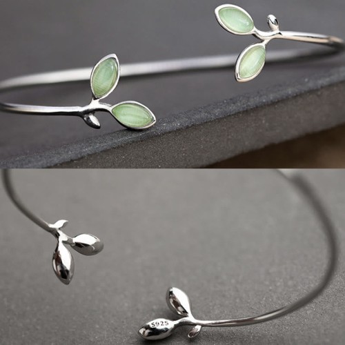 Leaf Pattern Cat Eye Support Cuff Bangle