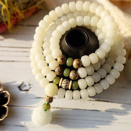 White Jade Bodhi Lotus Mala Necklace Bracelet White Jade Bodhi Lotus Mala Necklace Bracelet