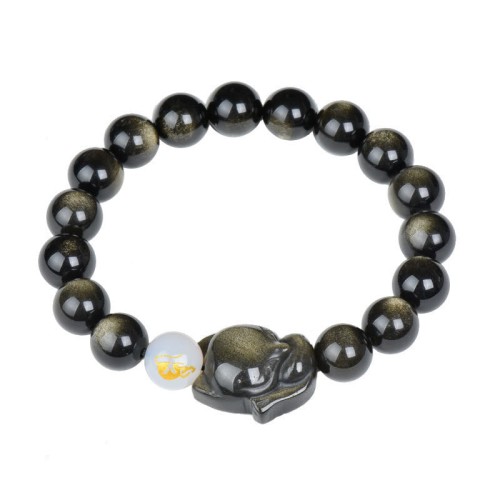 Rainbow Obsidian Fox Healing Bracelet (Gold & Silver Sheen) Rainbow Obsidian Fox Healing Bracelet (Gold & Silver Sheen)