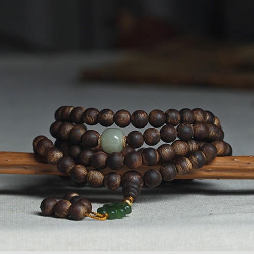 108 Mala Beads Agarwood Jade 999 Gold Peace Bracelet 108 Mala Beads Agarwood Jade 999 Gold Peace Bracelet