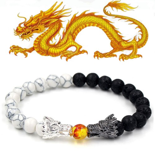 White Turquoise Lava Rock Dragon Blessing Bracelet White Turquoise Lava Rock Dragon Blessing Bracelet