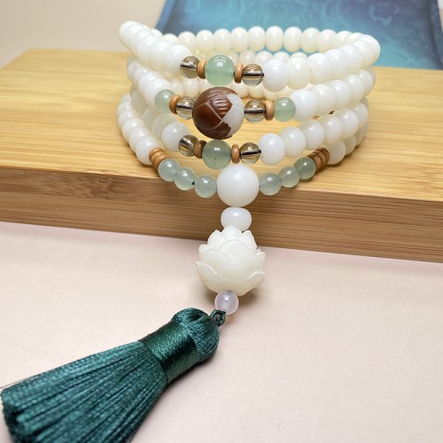 White Bodhi Seed Mala 108 Beads Protection Bracelet White Bodhi Seed Mala 108 Beads Protection Bracelet