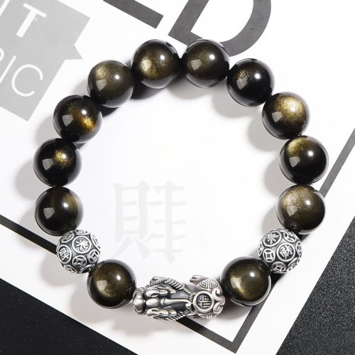 Sterling Silver Gold Sheen Obsidian PiXiu Bracelet