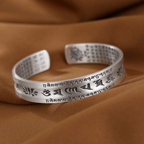 999 Sterling Silver Om Mani Padme Hum Lotus Wisdom Bangle 999 Sterling Silver Om Mani Padme Hum Lotus Wisdom Bangle