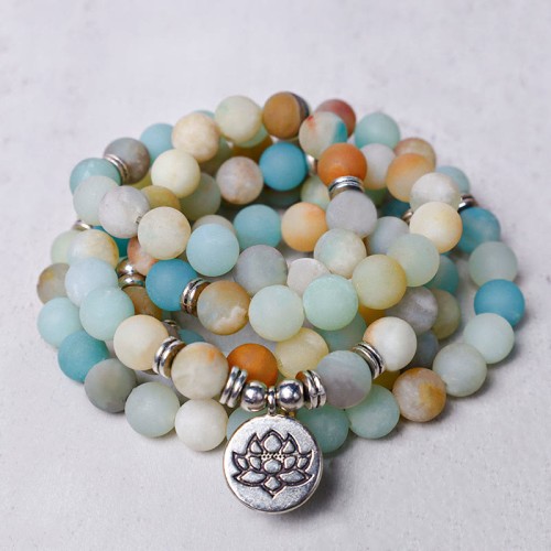 Amazonite Stone Blessing Lotus Mala Bracelet Amazonite Stone Blessing Lotus Mala Bracelet